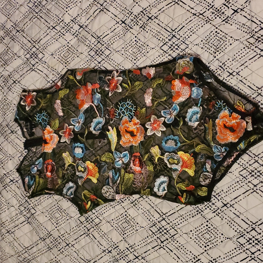 Rainbow Embroidered Floral Sheer Bodysuit